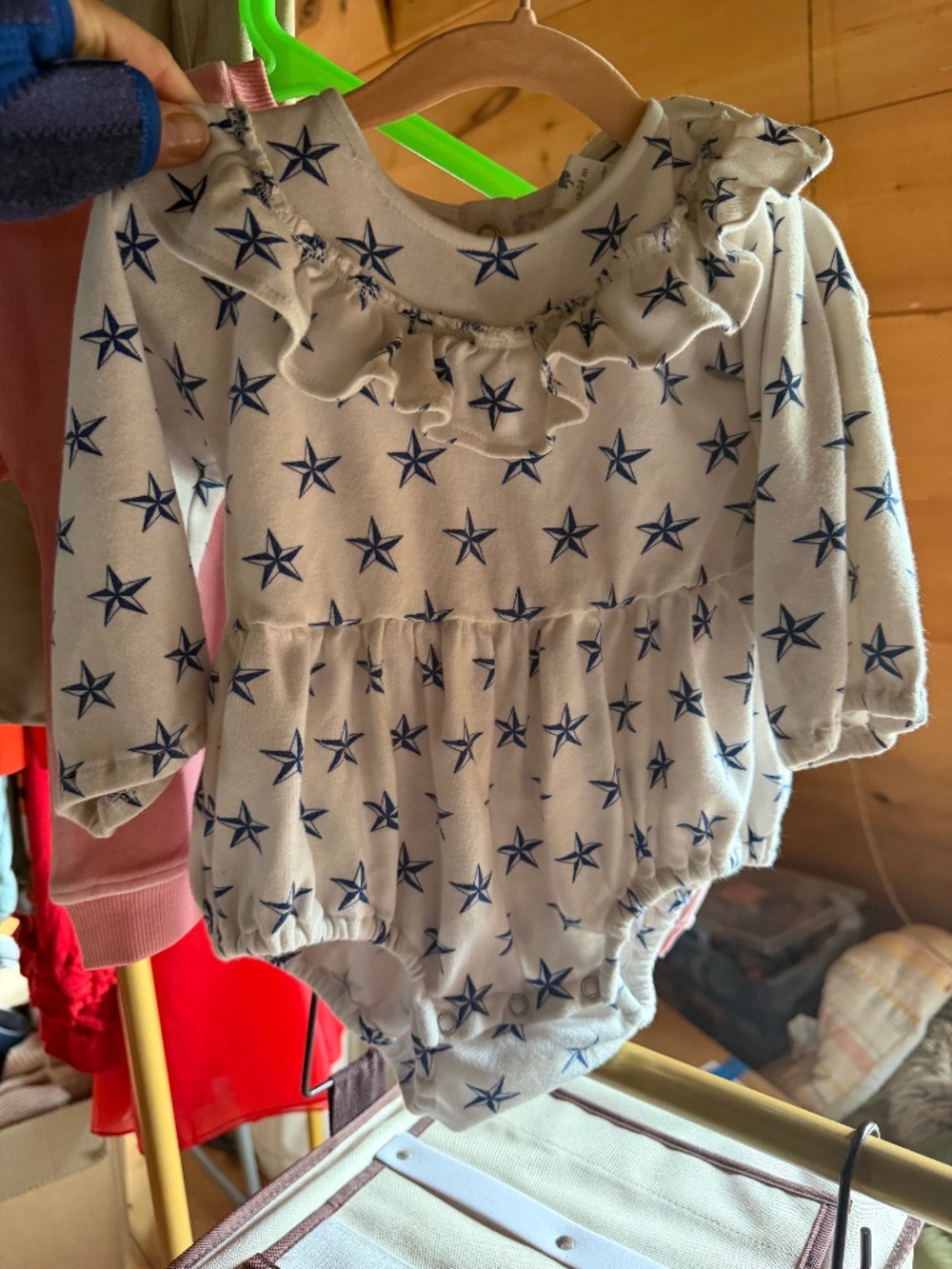 girls white bodysuit ruffle collar stars 18-24 months